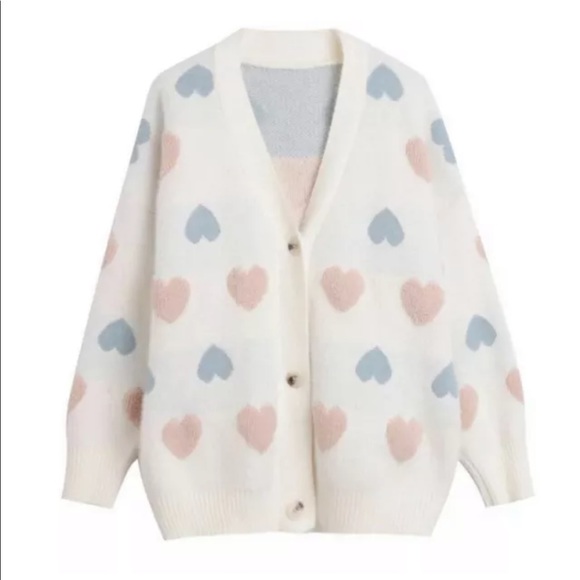 💖HP💙 Sweater cardigan heart sweater cute button down - Picture 3 of 7
